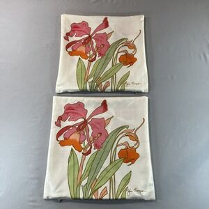 Set of 2 Jim Thompson 100% Thai Silk Pillow Covers Orchid Floral Print 15"x15"